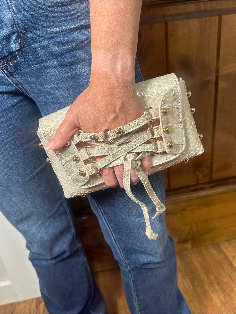 The Killian - Rose Metallic Python Wristlet Clutch
